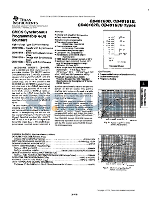 CD40162B datasheet - CMOS Synchronous Programmable 4-Bit Counters