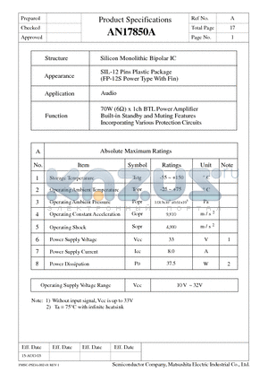 AN17850A datasheet - Silicon Monolithic Bipolar IC