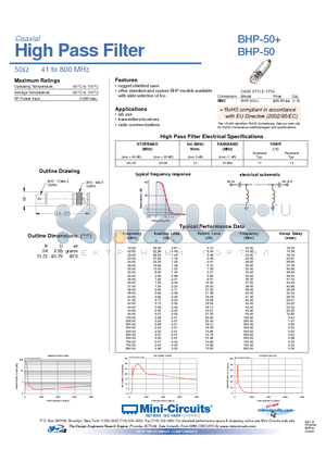 BHP-50 datasheet - High Pass Filter