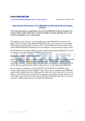 AN1943 datasheet - Improving the Performance of the MAX4455 by Reducing On-Screen Display Artifacts