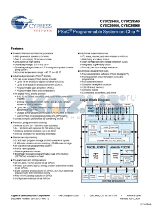 CY8C29466-24PXI datasheet - PSoC Programmable System-on-Chip Low power at high speed