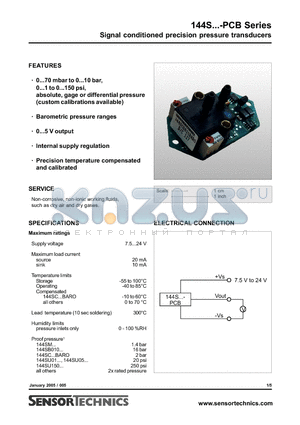 144SU15A-PCB datasheet - Signal conditioned precision pressure transducers