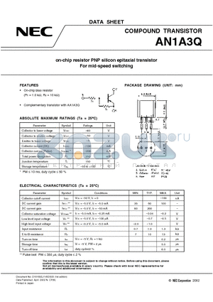 AN1A3Q datasheet - On-Chip Resistor PNP Silicon Epitaxial Transistor