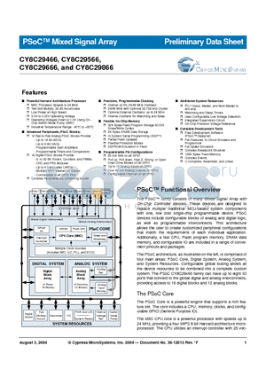 CY8C29566 datasheet - Mixed Signal Array