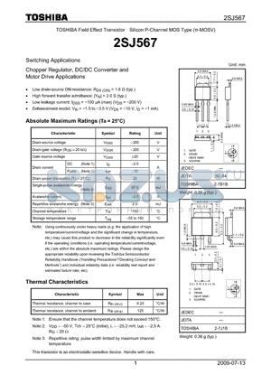 2SJ567 datasheet - TOSHIBA Field Effect Transistor Silicon P-Channel MOS Type (MOSV)