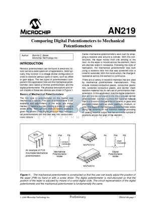 AN219 datasheet - Comparing Digital Potentiometers to Mechanical Potentiometers