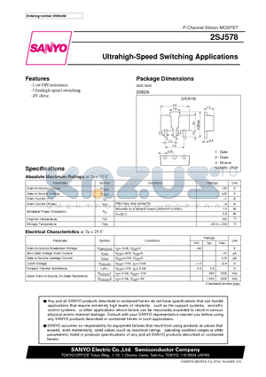 2SJ578 datasheet - Ultrahigh-Speed Switching Applications