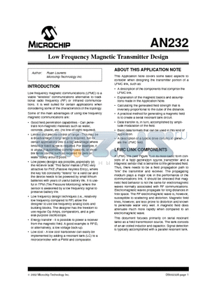 AN232 datasheet - Low Frequency Magnetic Transmitter Design