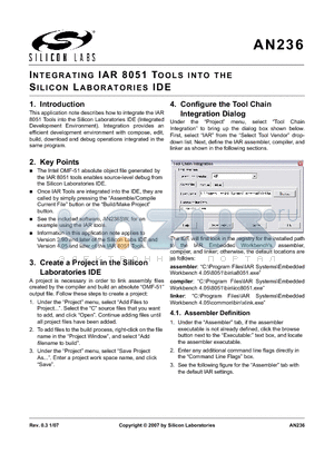 AN236 datasheet - INTEGRATING IAR 8051 TOOLS INTO THE SILICON LABORATORIES IDE