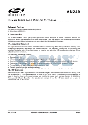 AN249 datasheet - HUMAN INTERFACE DEVICE TUTORIAL