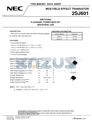 2SJ601-Z datasheet - SWITCHING P-CHANNEL POWER MOS FET INDUSTRIAL USE