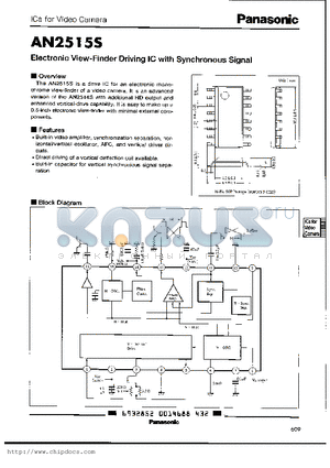 AN2515S datasheet - ELECTRONIC VIEW-FINDER DRIVING IC WITH SYNCHRONOUS SIGNAL