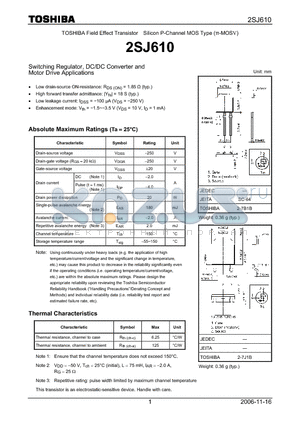 2SJ610 datasheet - Silicon P-Channel MOS Type Switching Regulator, DC/DC Converter and Motor Drive Applications