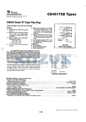 CD40175BE datasheet - CMOS QUAD D-TYPE FLIP-FLOP