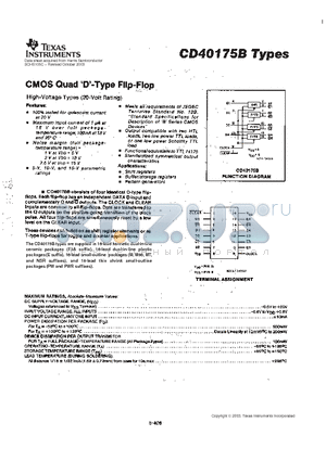 CD40175BM datasheet - CMOS QUAD D-TYPE FLIP-FLOP