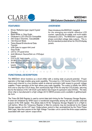 14539-00 datasheet - 200-Column Cholesteric LCD Driver