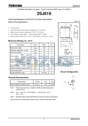2SJ619 datasheet - TOSHIBA Field Effect Transistor Silicon P Channel MOS Type (L2MOSV)