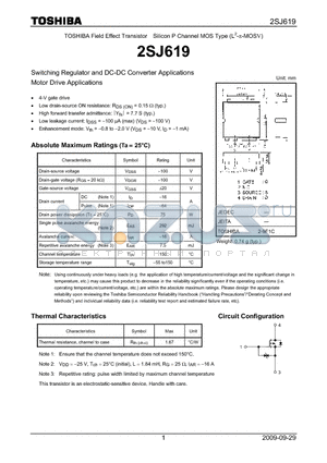 2SJ619 datasheet - Switching Regulator and DC-DC Converter Applications Motor Drive Applications