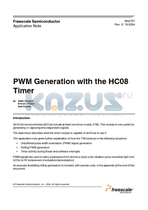 AN2701 datasheet - PWM Generation with the HC08 Timer