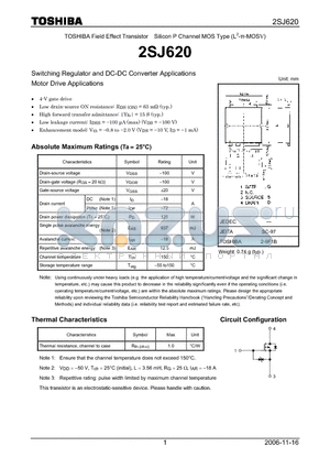 2SJ620 datasheet - Silicon P Channel MOS Type Switching Regulator and DC-DC Converter Applications