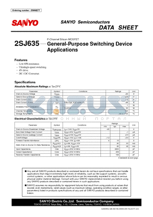 2SJ635 datasheet - P-Channel Silicon MOSFET General-Purpose Switching Device Applications