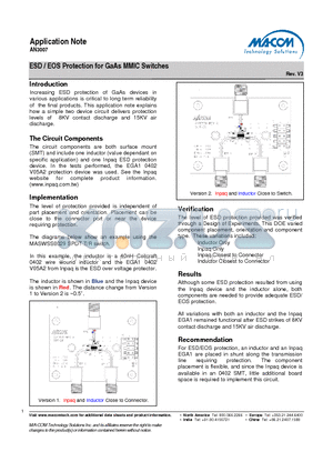 AN3007 datasheet - ESD / EOS Protection for GaAs MMIC Switches