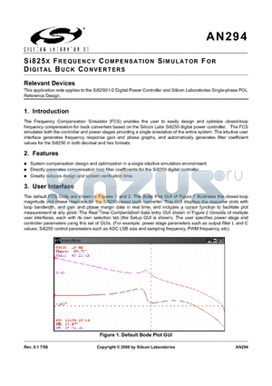 AN294 datasheet - Si825X FREQUENCY COMPENSATION SIMULATOR FOR DIGITAL BUCK CONVERTERS