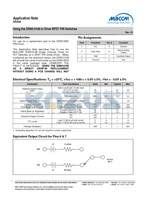 AN3008 datasheet - Using the DR65-0109 to Drive SPDT PIN Switches