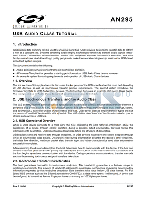 AN295 datasheet - USB AUDIO CLASS TUTORIAL