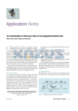 AN3010 datasheet - An Examination of Recovery Time of an Integrated Limiter/LNA