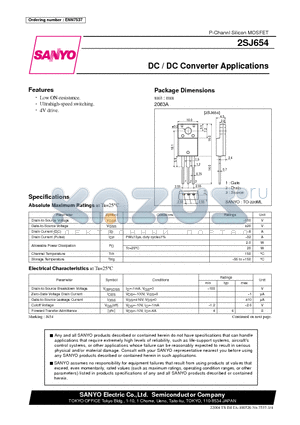 2SJ654 datasheet - DC / DC Converter Applications