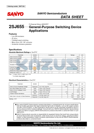 2SJ655 datasheet - P-Channel Silicon MOSFET General-Purpose Switching Device Applications