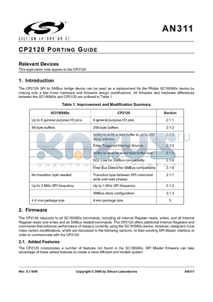 AN311 datasheet - CP2120 PORTING GUIDE