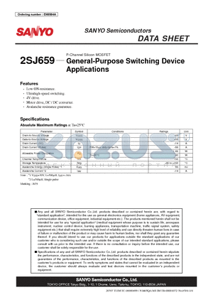 2SJ659 datasheet - P-Channel Silicon MOSFET General-Purpose Switching Device