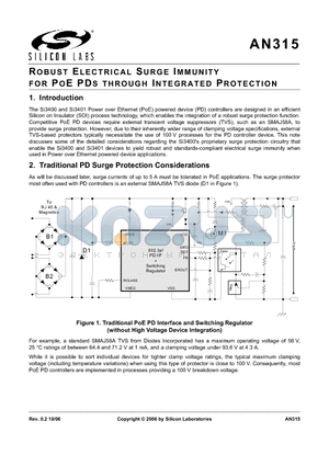AN315 datasheet - ROBUST ELECTRICAL SURGE IMMUNITY FOR POE PDS THROUGH INTEGRATED PROTECTION
