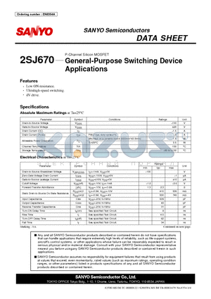 2SJ670 datasheet - P-Channel Silicon MOSFET General-Purpose Switching Device