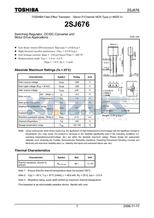 2SJ676 datasheet - Silicon P-Channel MOS Type Switching Regulator, DC/DC Converter and Motor Drive Applications