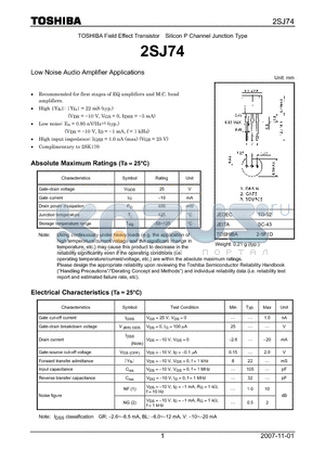 2SJ74 datasheet - Low Noise Audio Amplifier Applications