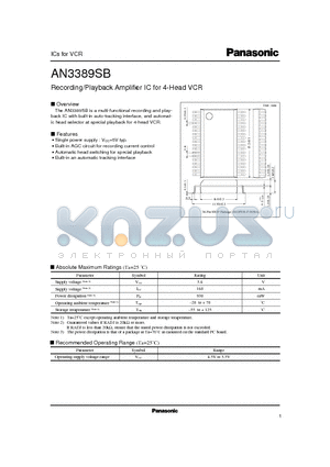 AN3389SB datasheet - Recording/Playback Amplifier IC for 4-Head VCR