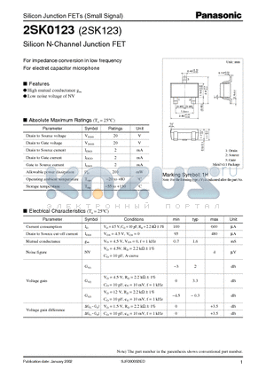 2SK0123 datasheet - For Impedance Conversion In Low Frequency