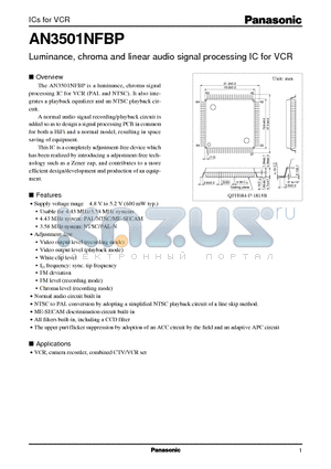 AN3501NFBP datasheet - Luminance, chroma and linear audio signal processing IC for VCR