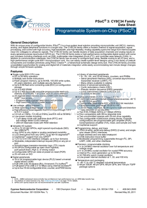 CY8C3444LTI-110 datasheet - Programmable System-on-Chip (PSoC) DC to 50 MHz operation