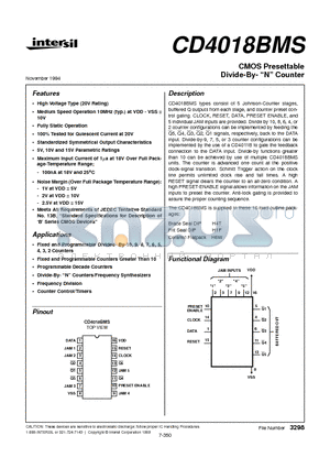 CD4018BMS datasheet - CMOS Presettable Divide-By- N Counter