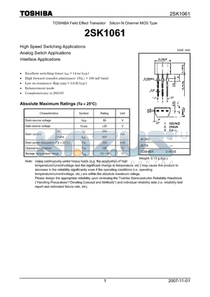 2SK1061 datasheet - Silicon N Channel MOS Type High Speed Switching Applications