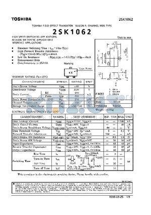 2SK1062 datasheet - N CHANNEL MOS TYPE (HIGH SPEED SWTICHING, ANALOG SWITCHING, INTERFACE APPLICATIONS)