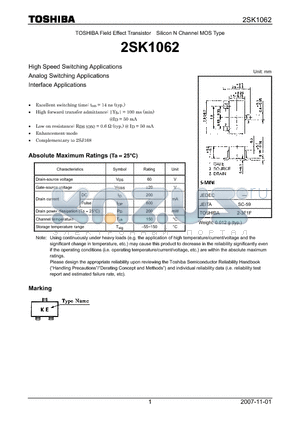 2SK1062 datasheet - Silicon N Channel MOS Type High Speed Switching Applications