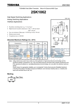 2SK1062_07 datasheet - Silicon N Channel MOS Type High Speed Switching Applications