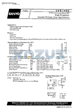 2SK1066 datasheet - High-Frequency General-Purpose Amp Applications