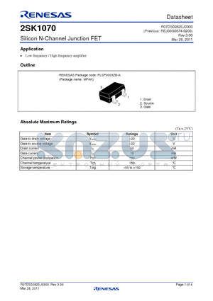 2SK1070PICTL-E datasheet - Silicon N-Channel Junction FET