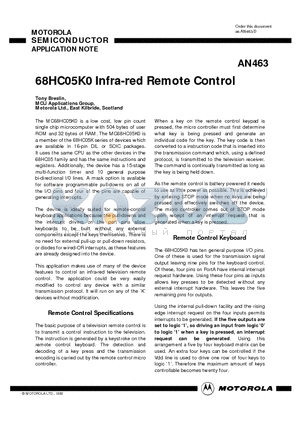 AN463 datasheet - 60HC05K0 Infra-red Remote Control